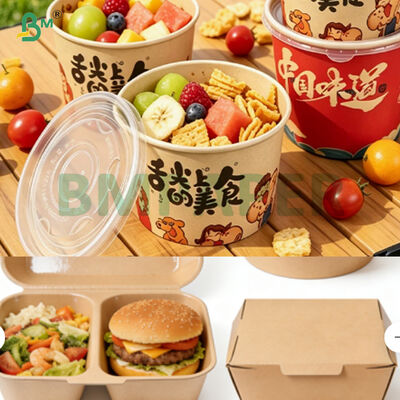 FDA-ölbeständiges PE-beschichtetes Streetfood-Papier, mikrowellengeeignet für Lebensmittelbehälter